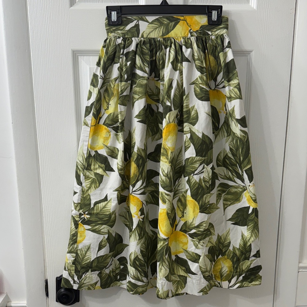 Lemon Print A-Line Midi Skirt - H&M